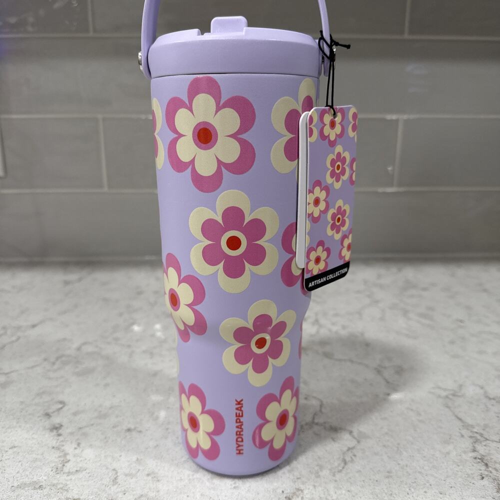 BRIGHT DAISIES Hydrapeak water bottle Tumbler Stainless steel 32oz Lavender NEW